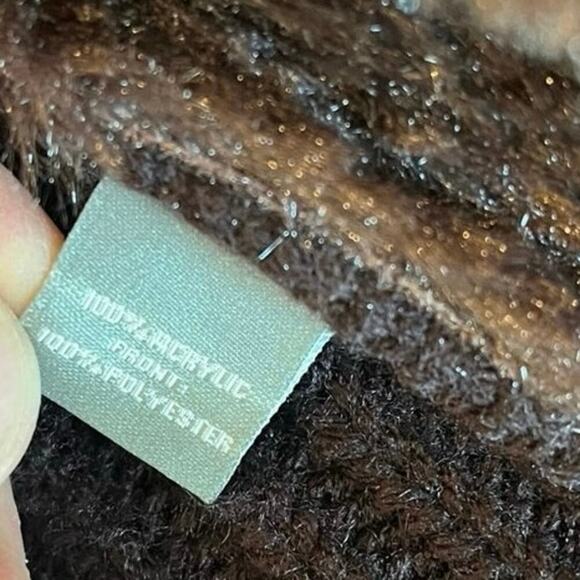 Neiman Marcus Open Front Knit Cardigan Sweater Women M Faux Fur Hobbit Neutral - Picture 7 of 8